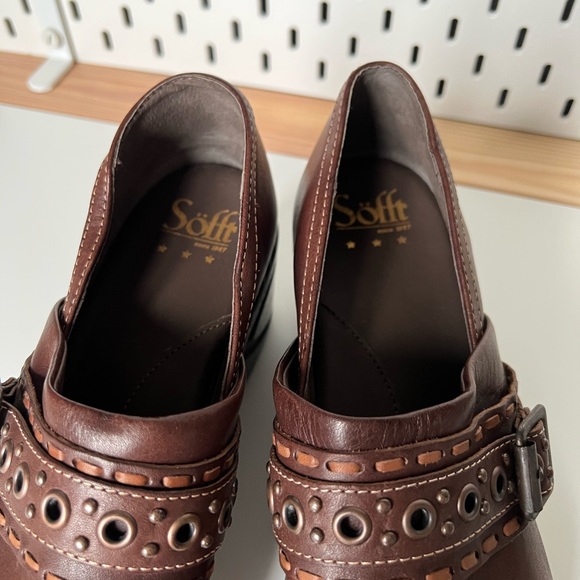 Sofft Brown Leather Buckle Clogs - Picture 3 of 10